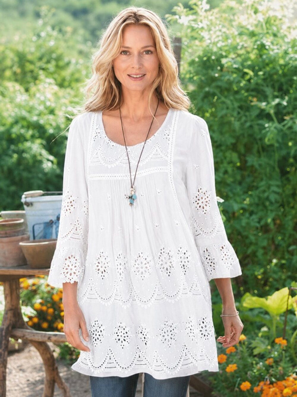 SUNDANCE: Eyelet Lace Tunic